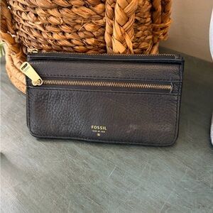 Fossil Preston Flap Wallet Clutch black pebble leather.